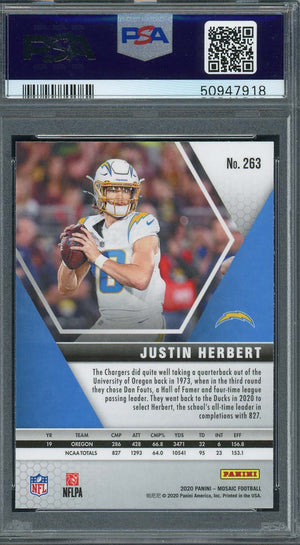 Justin Herbert 2020 Panini Mosaic Football Rookie Card #263 PSA 9-Powers Sports Memorabilia
