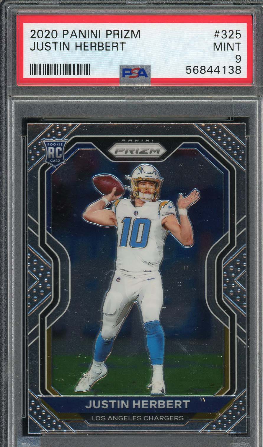 Justin Herbert 2020 Panini Prizm Football Rookie Card RC #325 Graded PSA 9-Powers Sports Memorabilia