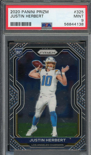 Justin Herbert 2020 Panini Prizm Football Rookie Card RC #325 Graded PSA 9-Powers Sports Memorabilia