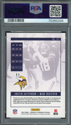 Justin Jefferson 2020 Panini Chronicles Luminance Rookie Card #217 Graded PSA 10-Powers Sports Memorabilia