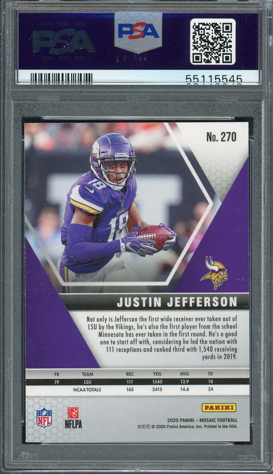 Justin Jefferson 2020 Panini Mosaic Football Rookie Card RC #270 Graded PSA 10-Powers Sports Memorabilia