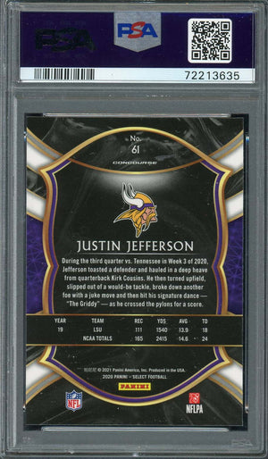 Justin Jefferson 2020 Panini Select Football Rookie Card RC #61 Graded PSA 10-Powers Sports Memorabilia