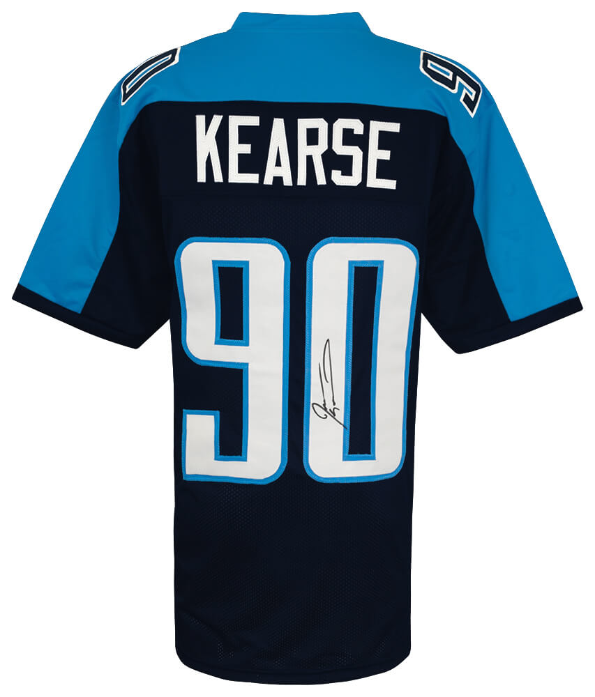 Jevon Kearse Autographed Blue Throwback Custom Football Jersey-Powers Sports Memorabilia