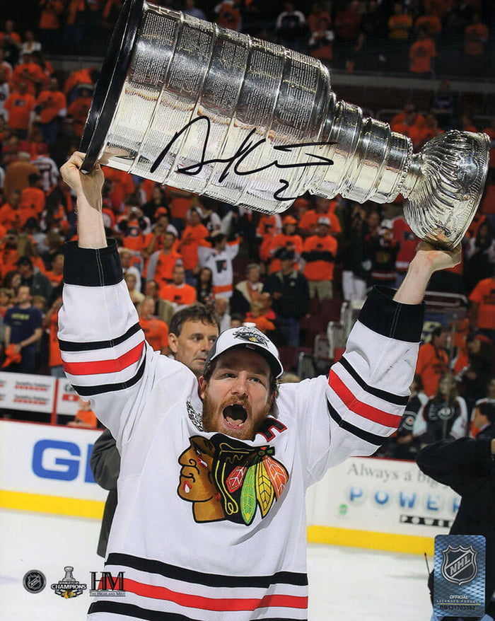Duncan Keith Autographed Chicago Blackhawks 2015 Stanley Cup Holding Trophy 8x10 Photo-Powers Sports Memorabilia