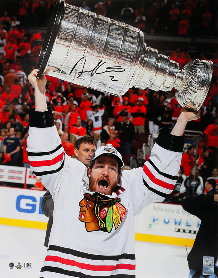 Duncan Keith Autographed Chicago Blackhawks 2015 Stanley Cup Trophy 16x20 Photo-Powers Sports Memorabilia