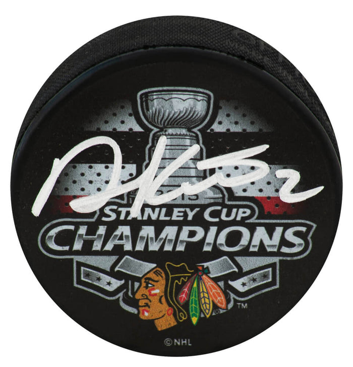 Duncan Keith Autographed Chicago Blackhawks 2015 Stanley Cup Champs Logo Hockey Puck-Powers Sports Memorabilia