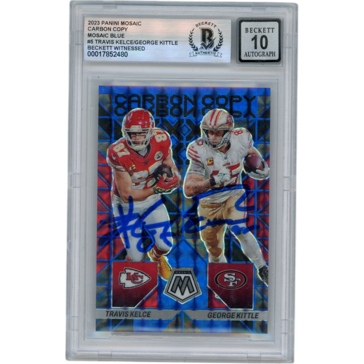 George Kittle Travis Kelce 23 Mosaic #CC-5 /99 Slab Kansas City Chiefs Signed Card - Beckett Beckett-Powers Sports Memorabilia