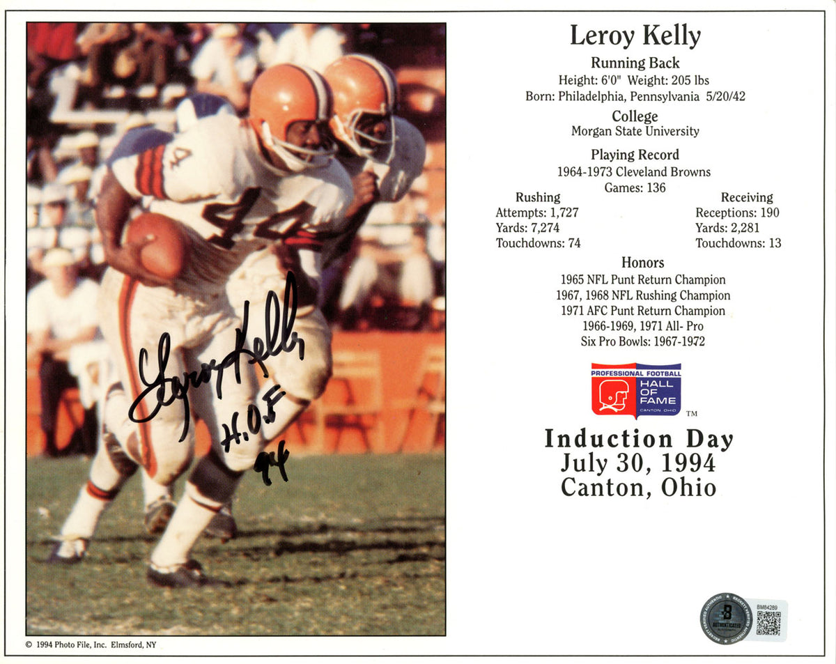 Leroy Kelly Cleveland Browns Signed 8x10 Photo - HOF Beckett Beckett-Powers Sports Memorabilia