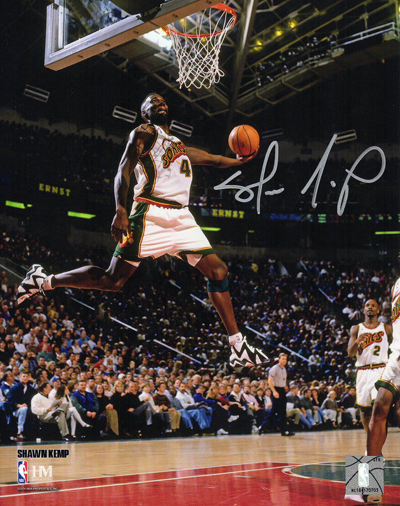 Shawn Kemp Autographed Supersonics Ball In Hand Action 8x10 Photo-Powers Sports Memorabilia