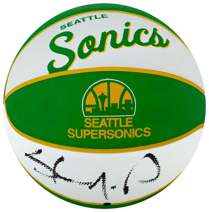 Shawn Kemp Autographed Seattle Supersonics Wilson Retro NBA Mini Logo Basketball-Powers Sports Memorabilia