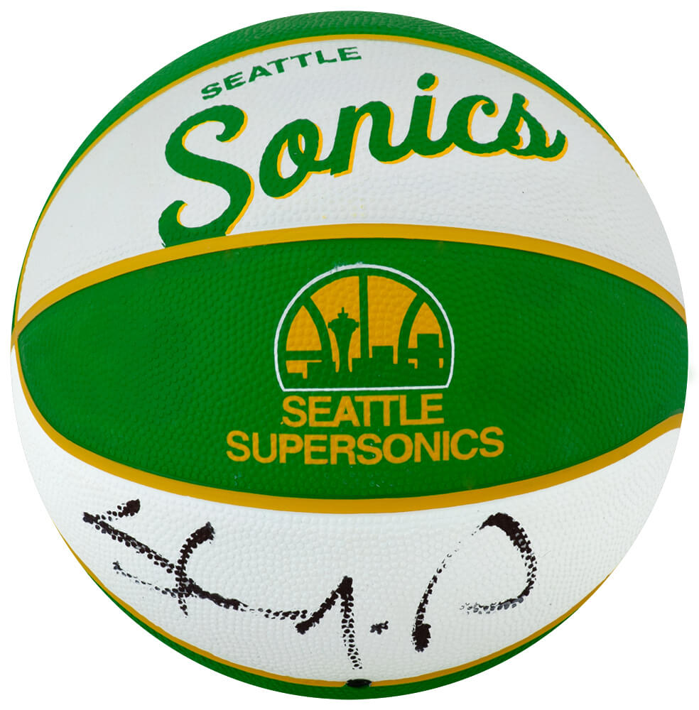 Shawn Kemp Autographed Seattle Supersonics Wilson Retro NBA Mini Logo Basketball-Powers Sports Memorabilia