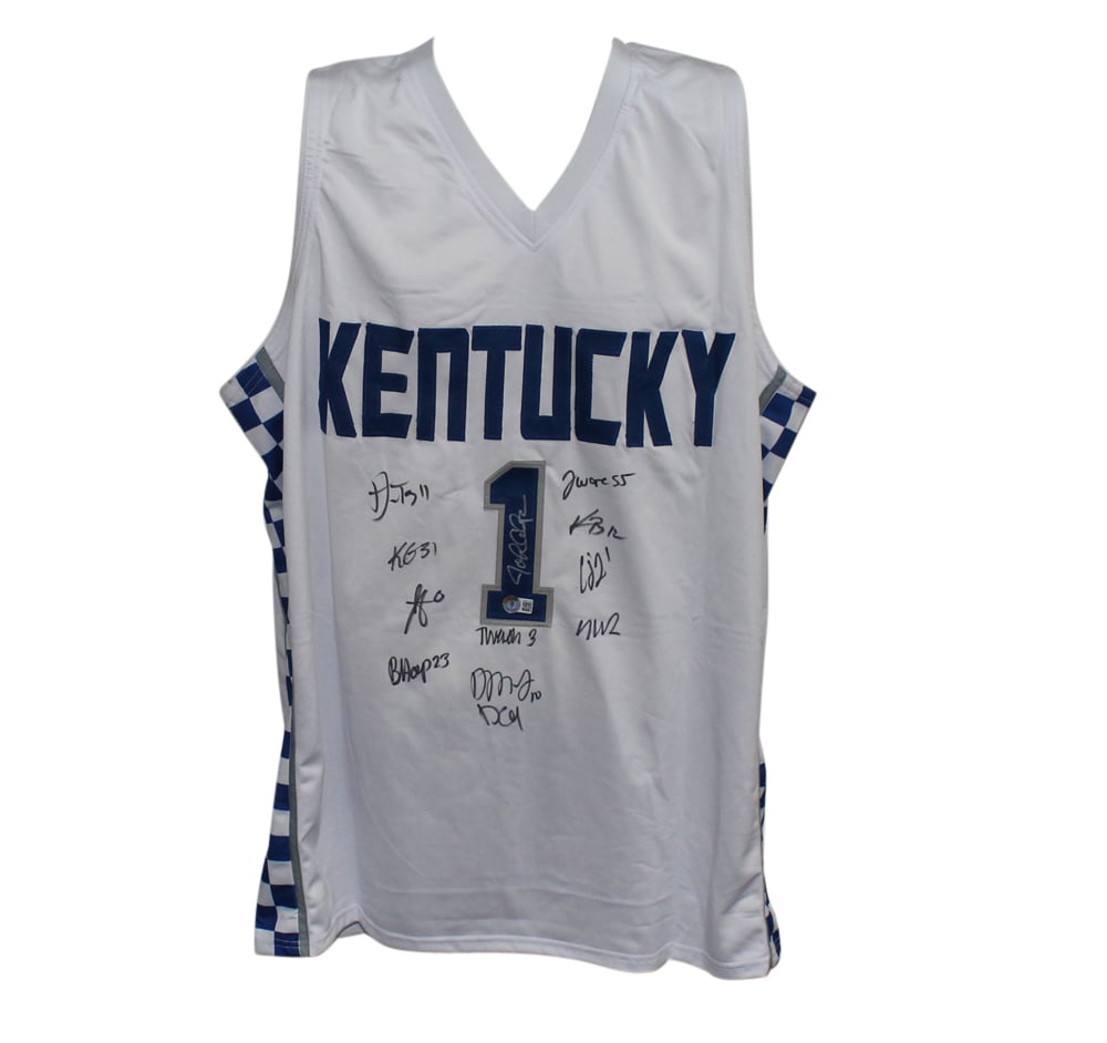 Kentucky Wildcats Team White XL Signed Jersey 12 Sigs Coach Calipari BAS-Powers Sports Memorabilia