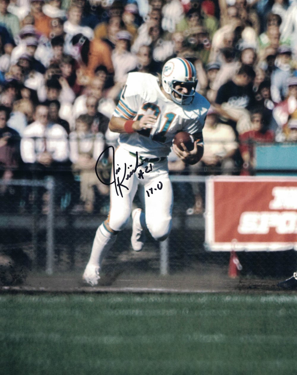 Jim Kiick Miami Dolphins Signed 8x10 Photo 17-0-Powers Sports Memorabilia