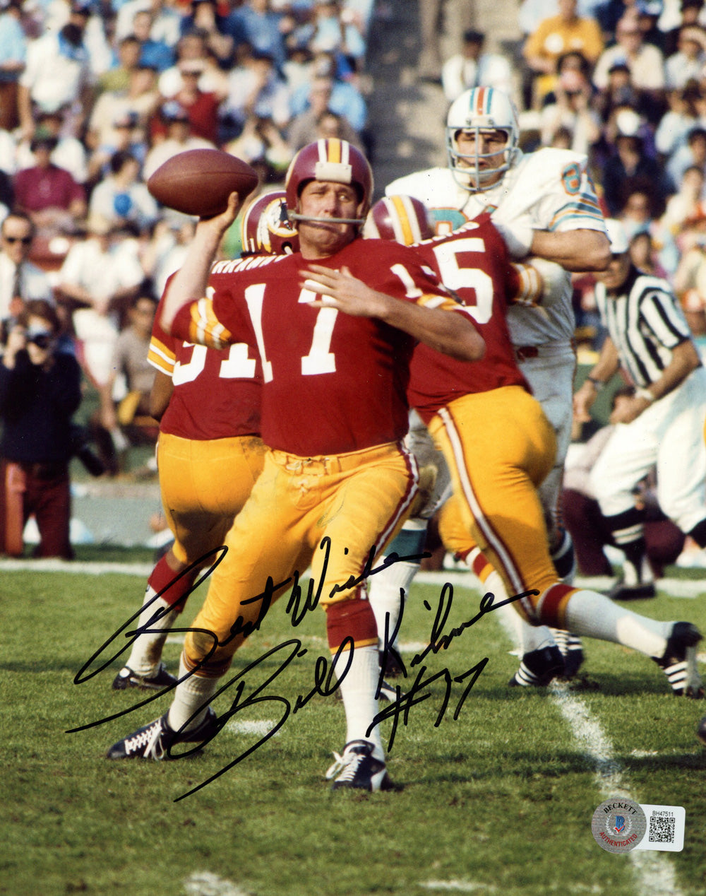 Billy Kilmer Washington Redskins Signed 8x10 Photo - Best Wishes Beckett-Powers Sports Memorabilia