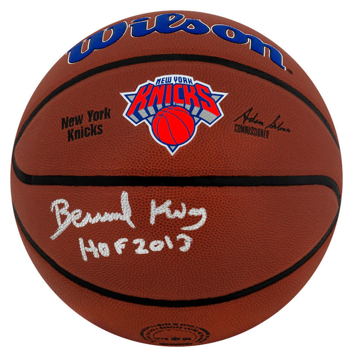 Bernard King Autographed Wilson New York Knicks Brown Logo NBA Basketball with HOF 2013-Powers Sports Memorabilia
