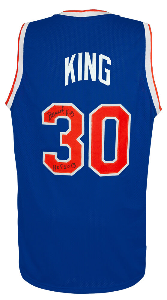 Bernard King Autographed Blue Throwback Custom Basketball Jersey with HOF 2013-Powers Sports Memorabilia