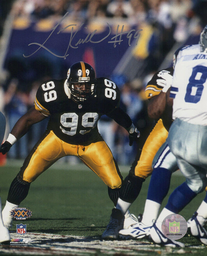 Levon Kirkland Autographed Pittsburgh Steelers Super Bowl XXX Black Jersey Action 8x10 Photo-Powers Sports Memorabilia