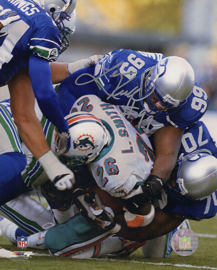Levon Kirkland Autographed Seattle Seahawks Tackle Action vs Dolphins 8x10 Photo-Powers Sports Memorabilia