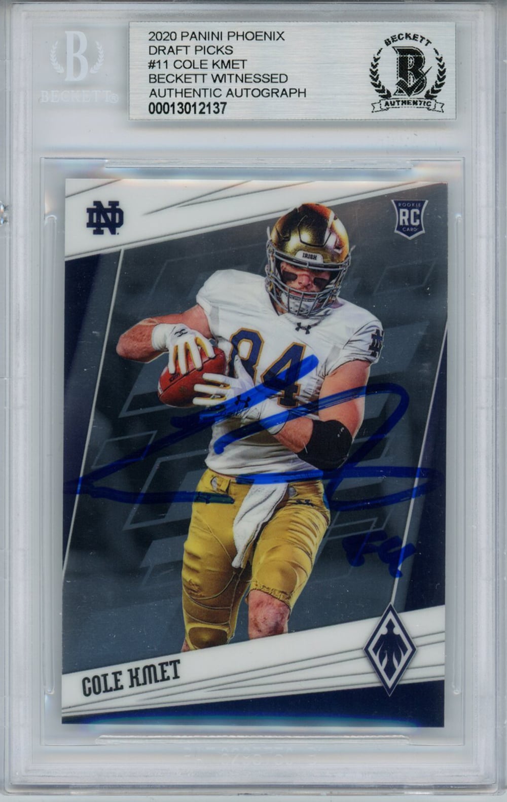 Cole Kmet Notre Dame Fighting Irish Signed Card - 2020 Phoenix #11 Rookie BAS Slab Beckett-Powers Sports Memorabilia