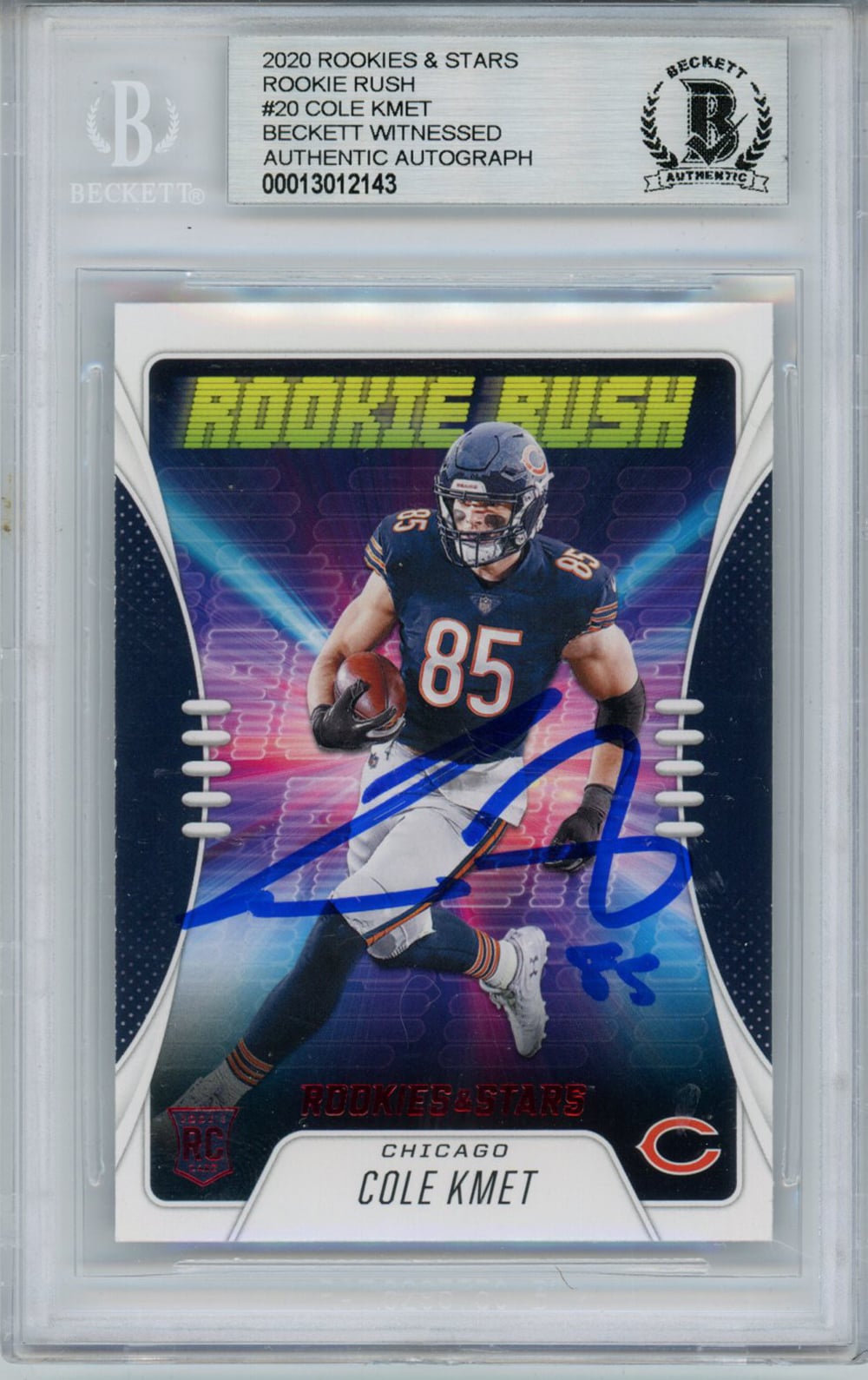 Cole Kmet Chicago Bears Signed Card - 2020 Rookies & Stars Rookie Rush #20 Rookie BAS Slab Beckett-Powers Sports Memorabilia