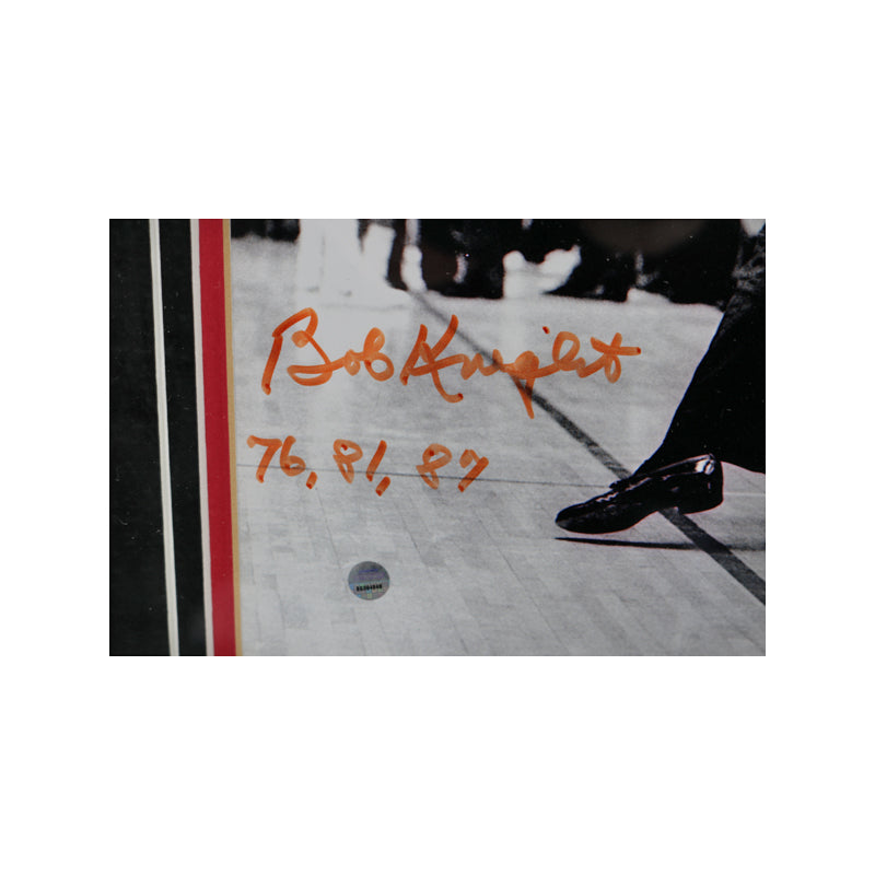 Bobby Knight Indiana University Signed, Framed and Inscribed "76, 81, 87" 11x14 Chair Toss-Powers Sports Memorabilia