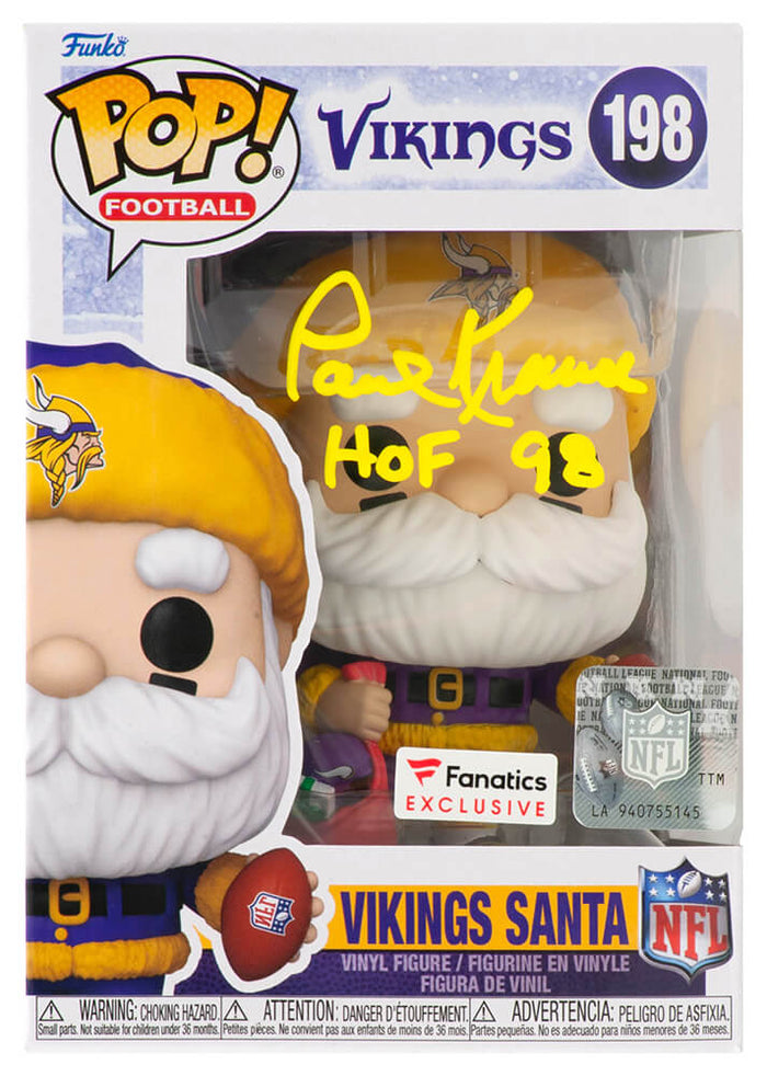 Paul Krause Minnesota Vikings Autographed 'SANTA' Funko Pop #198 w/ HOF 98-Powers Sports Memorabilia