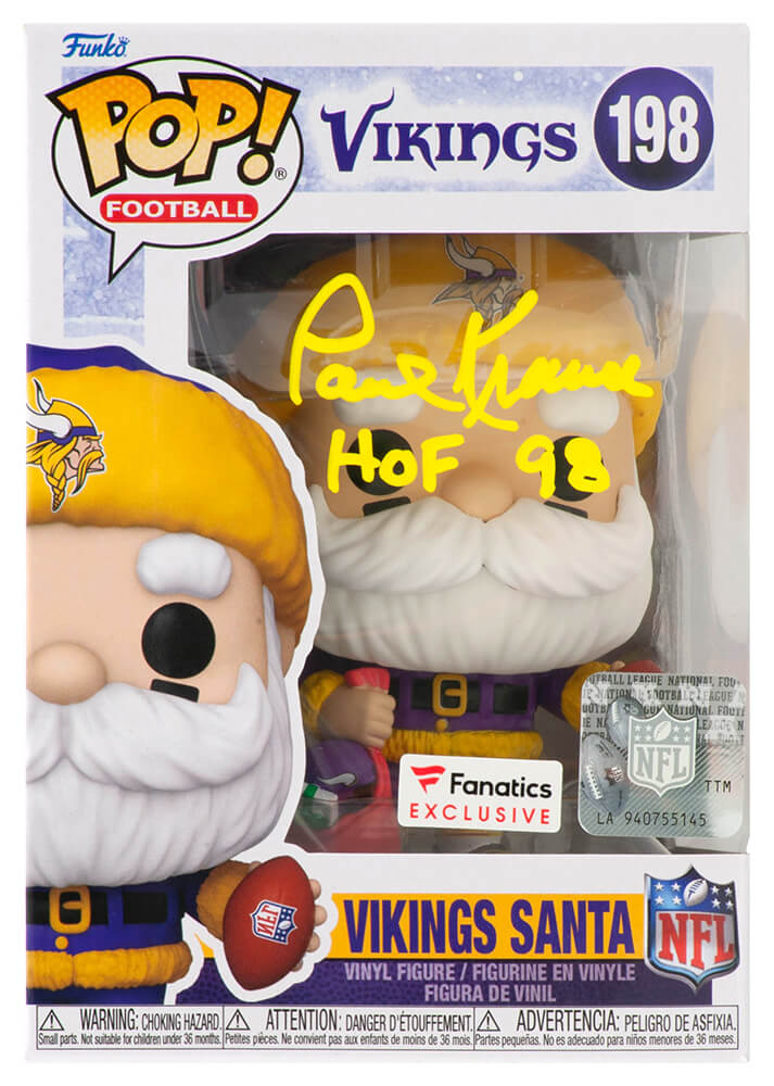Paul Krause Minnesota Vikings Autographed 'SANTA' Funko Pop #198 w/ HOF 98-Powers Sports Memorabilia