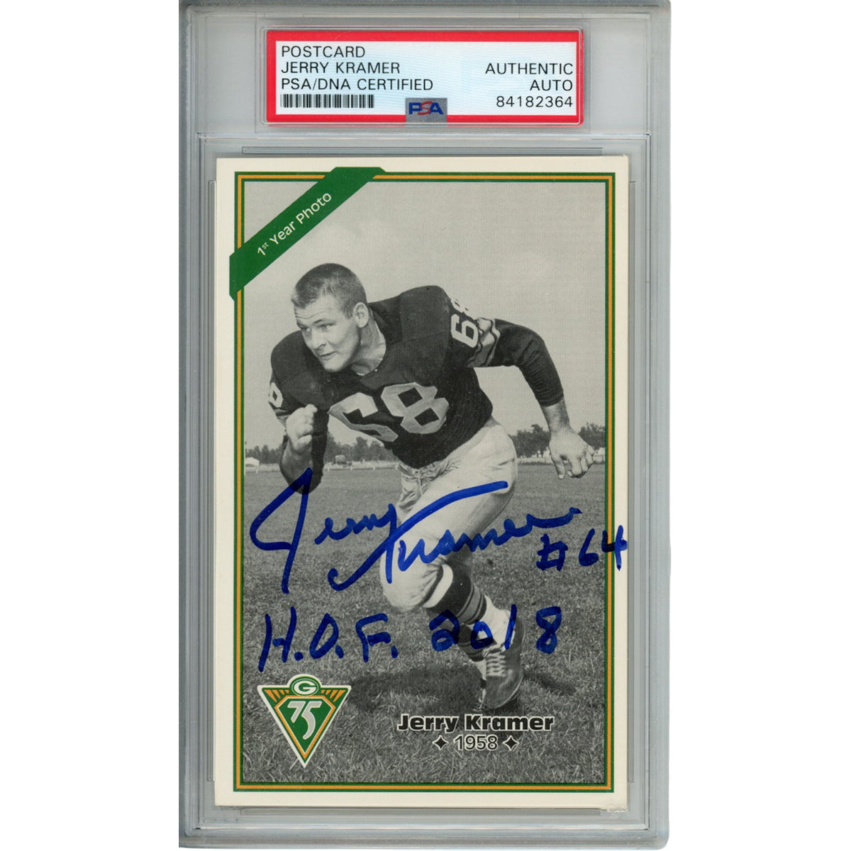 Jerry Kramer Green Bay Packers Signed Mini Helmet - Postcard PSA Slabbed PSA-Powers Sports Memorabilia