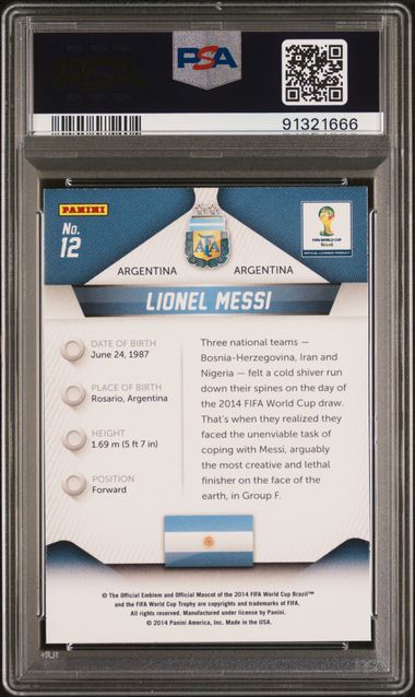 Lionel Messi 2014 Panini Prizm World Cup Soccer Card #12 Graded PSA 10-Powers Sports Memorabilia