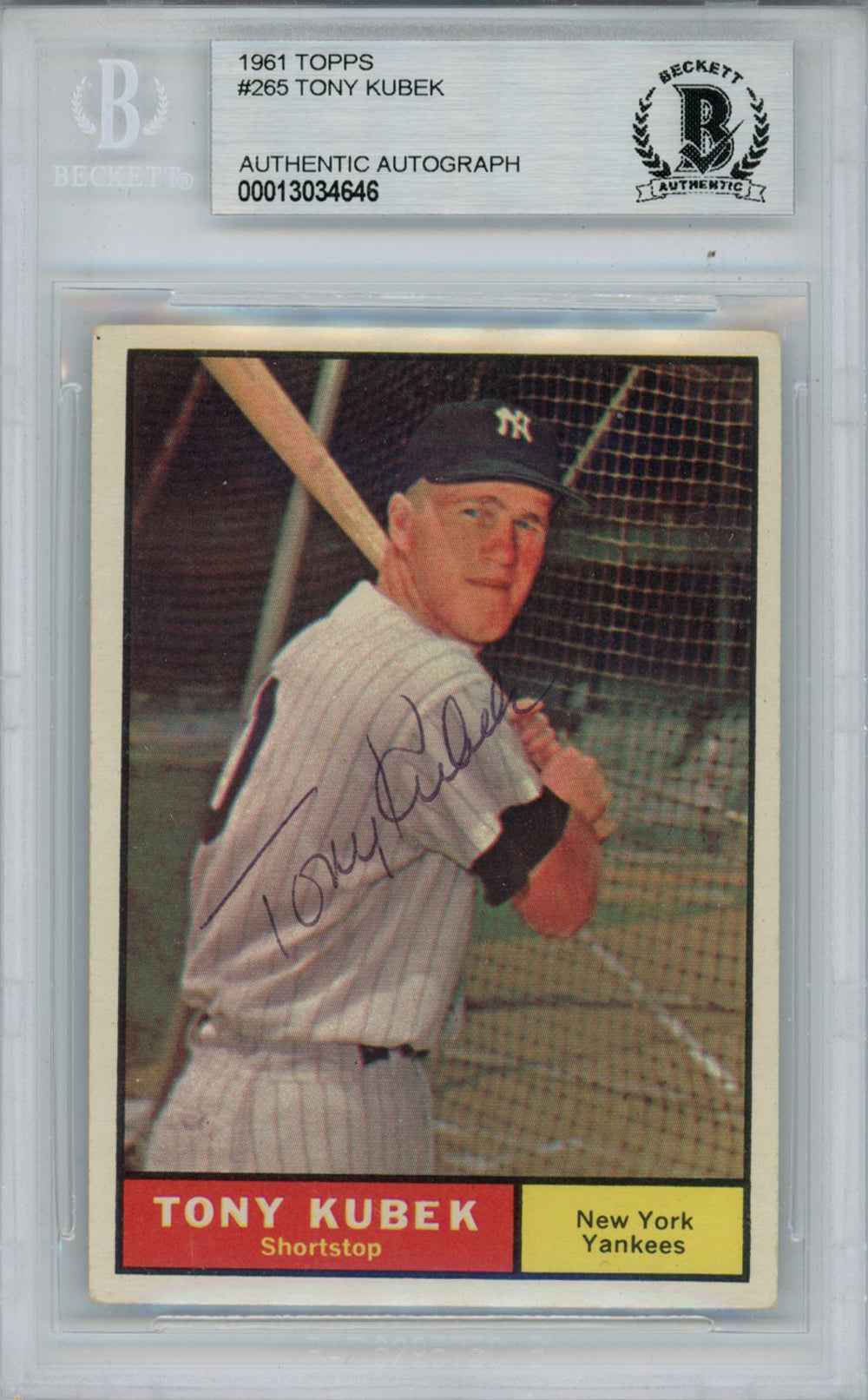 Tony Kubek New York Yankees Signed Card - 1961 Topps #265 Beckett Slab Beckett-Powers Sports Memorabilia