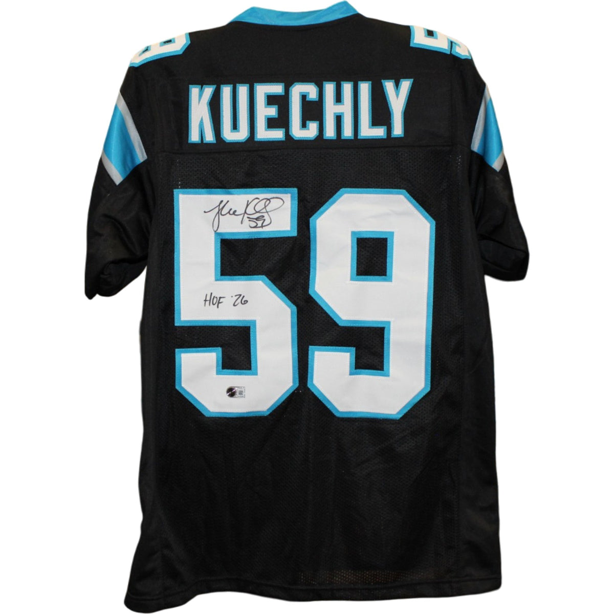 Luke Kuechly Pro Style Sz XL Signed Jersey Black HOF Beckett Witness 58504 Beckett-Powers Sports Memorabilia