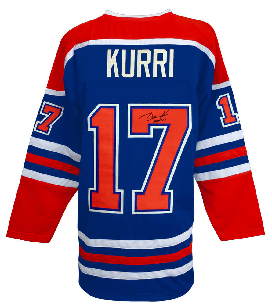 Jari Kurri Autographed Blue Throwback Custom Hockey Jersey with HOF'01-Powers Sports Memorabilia