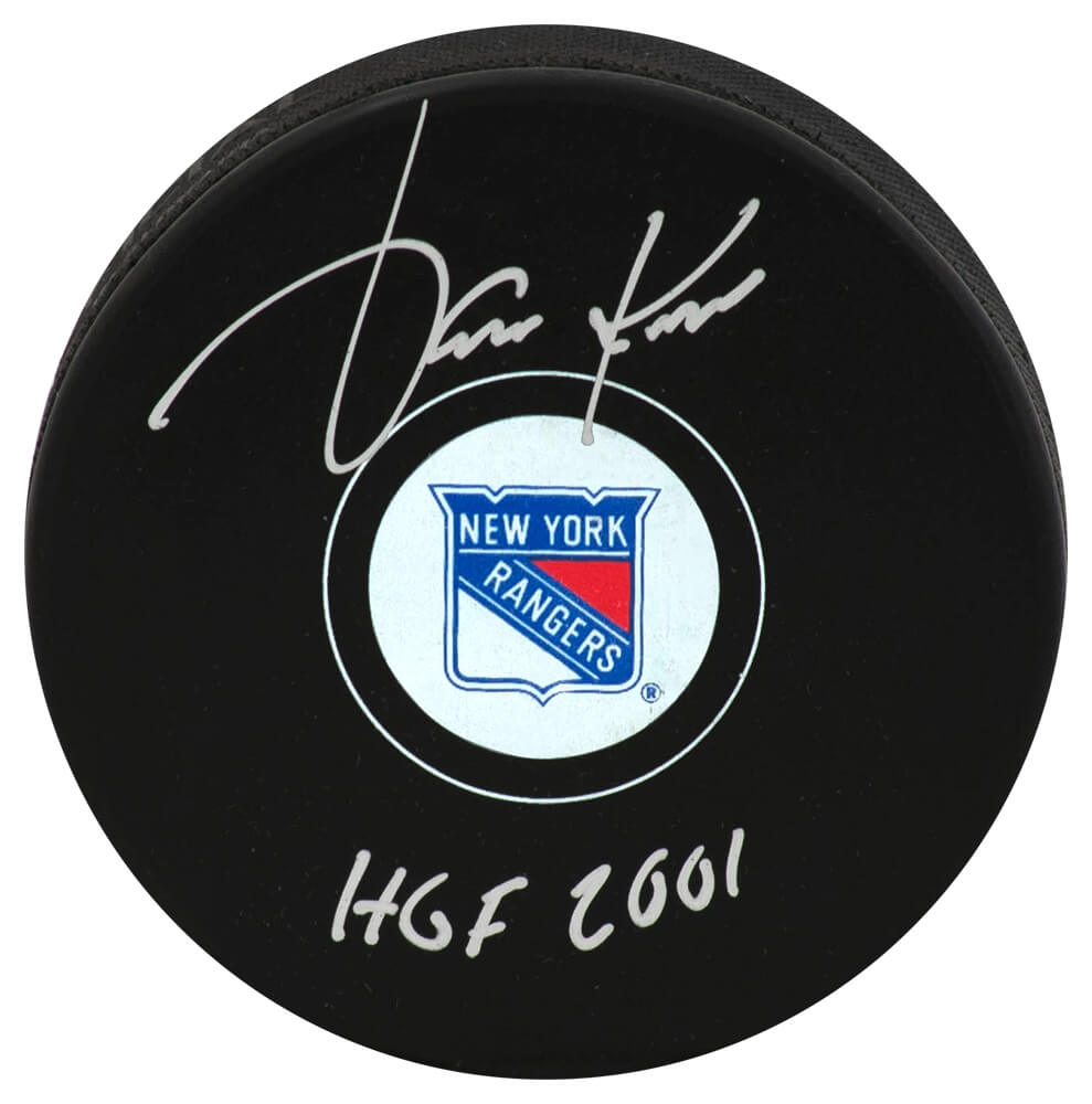 Jari Kurri Autographed New York Rangers Logo Hockey Puck with HOF'01-Powers Sports Memorabilia