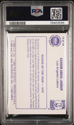 Kareem Abdul-Jabbar 1985 Star Basketball Card #13 Graded PSA 8-Powers Sports Memorabilia