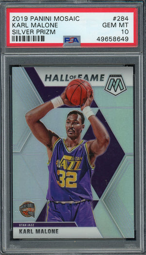Karl Malone 2019 Panini Mosaic Silver Prizm Basketball Card #284 Graded PSA 10 GEM MINT-Powers Sports Memorabilia