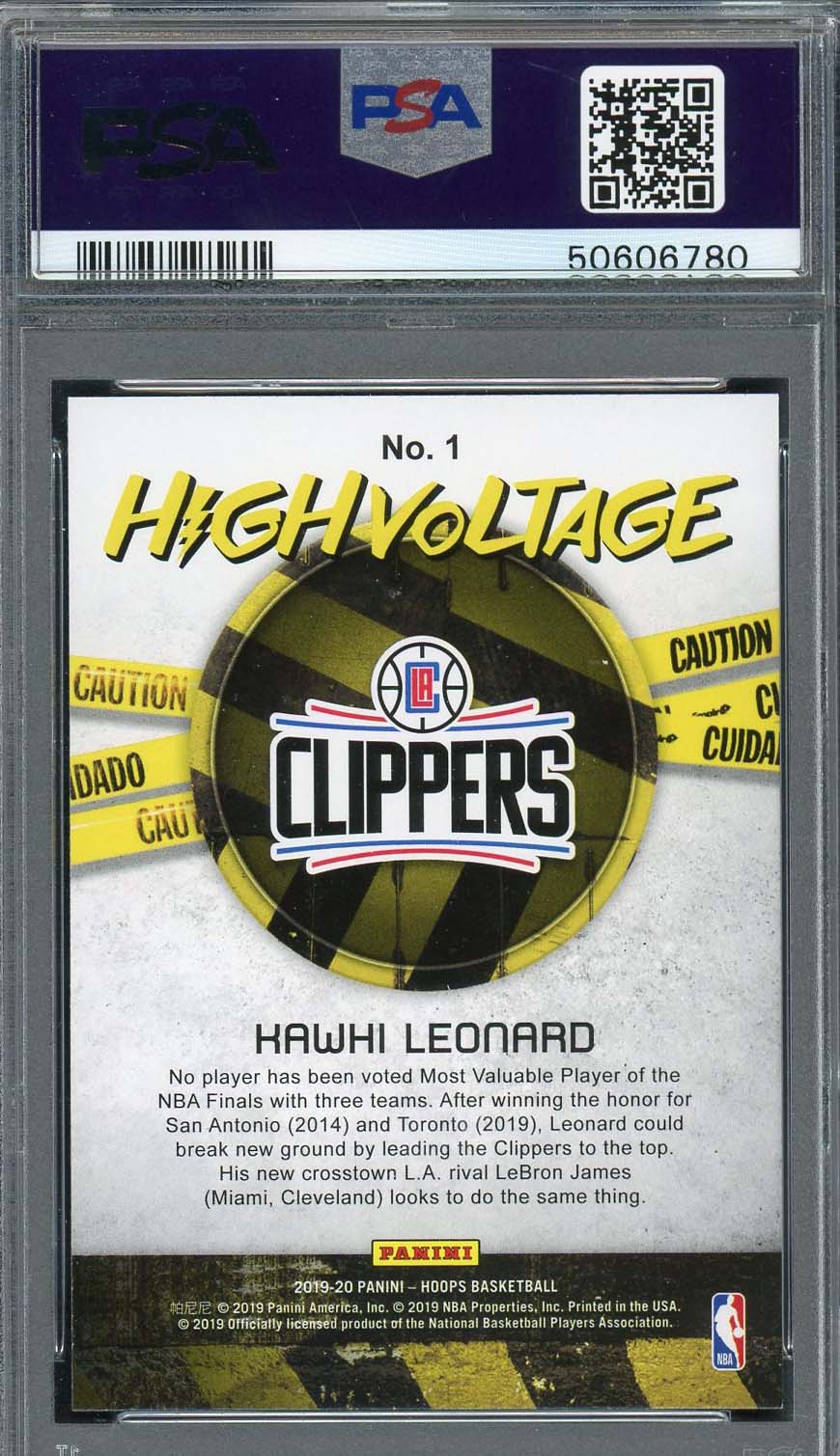 Kawhi Leonard 2019 Panini Hoops High Voltage Basketball Card #1 Graded PSA 8-Powers Sports Memorabilia
