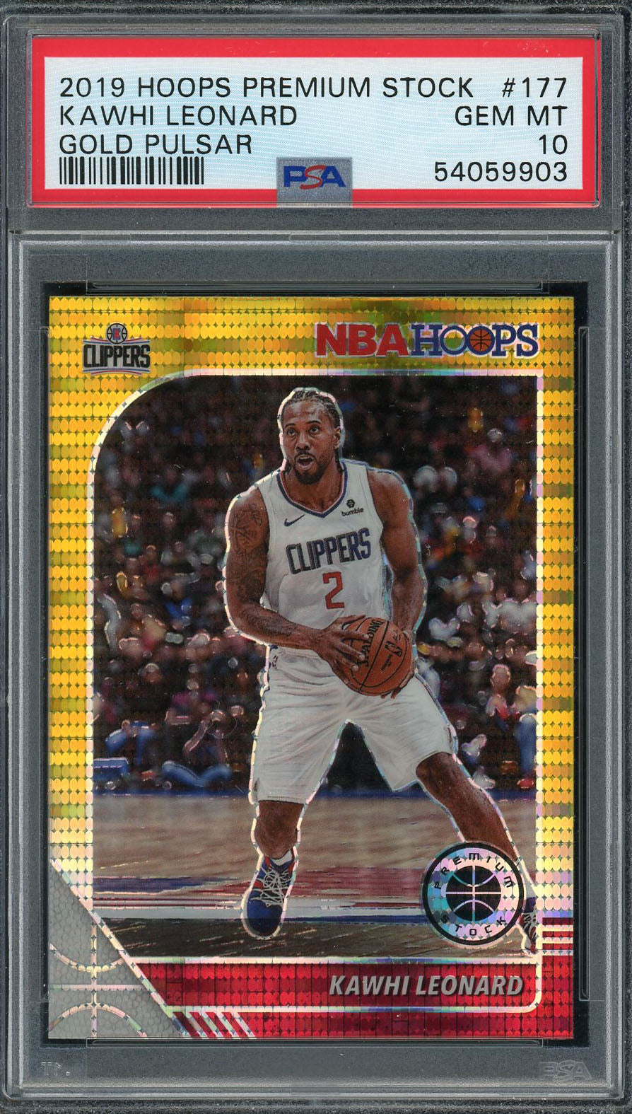 Kawhi Leonard 2019 Panini Hoops Premium Stock Gold Pulsar Basketball Card #177 PSA 10 GEM MINT-Powers Sports Memorabilia