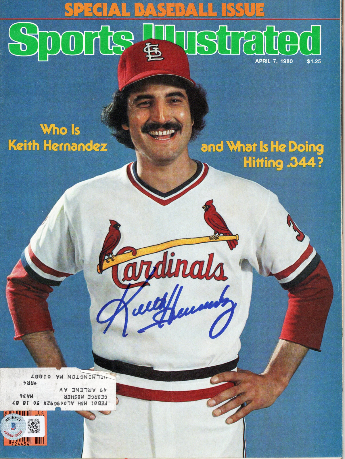 Keith Hernandez Signed St. Louis Cardinals Sports Illustrated 4/7/80 - Beckett-Powers Sports Memorabilia