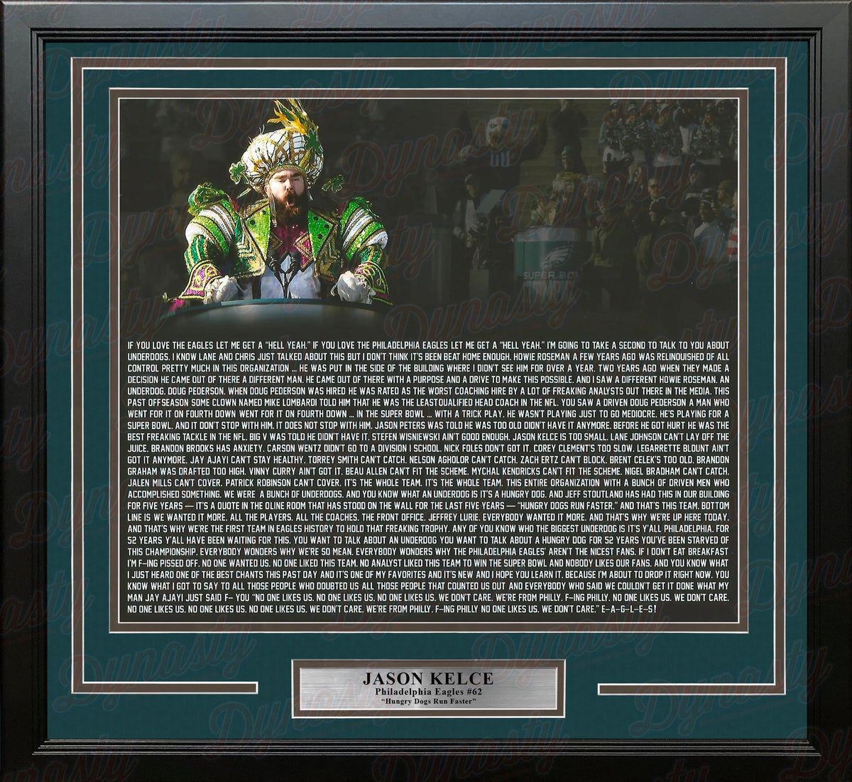 Jason Kelce Super Bowl LII Parade Speech Text Philadelphia Eagles Framed Football Display Photo-Powers Sports Memorabilia