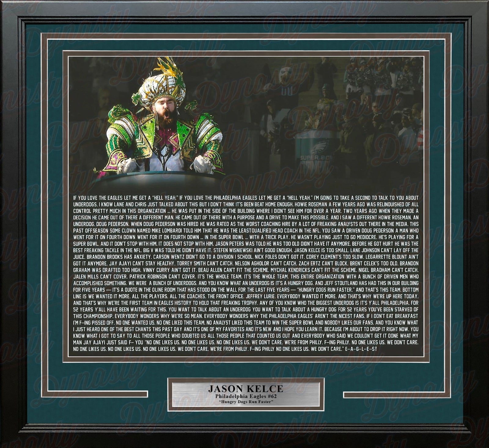 Jason Kelce Super Bowl LII Parade Speech Text Philadelphia Eagles Framed Football Display Photo-Powers Sports Memorabilia