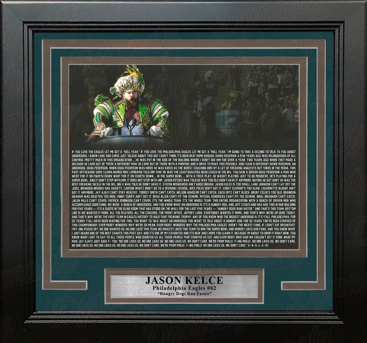Jason Kelce Super Bowl LII Parade Speech Text Philadelphia Eagles Framed Football Display Photo-Powers Sports Memorabilia