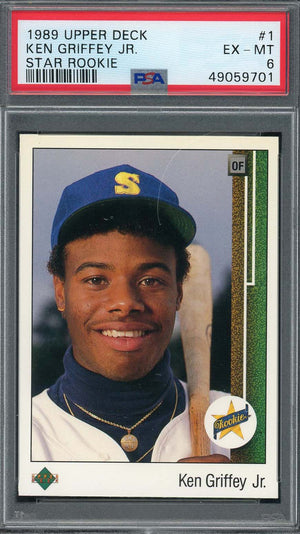Ken Griffey Jr 1989 Upper Deck Baseball Star Rookie Card RC #1 Graded PSA 6-Powers Sports Memorabilia