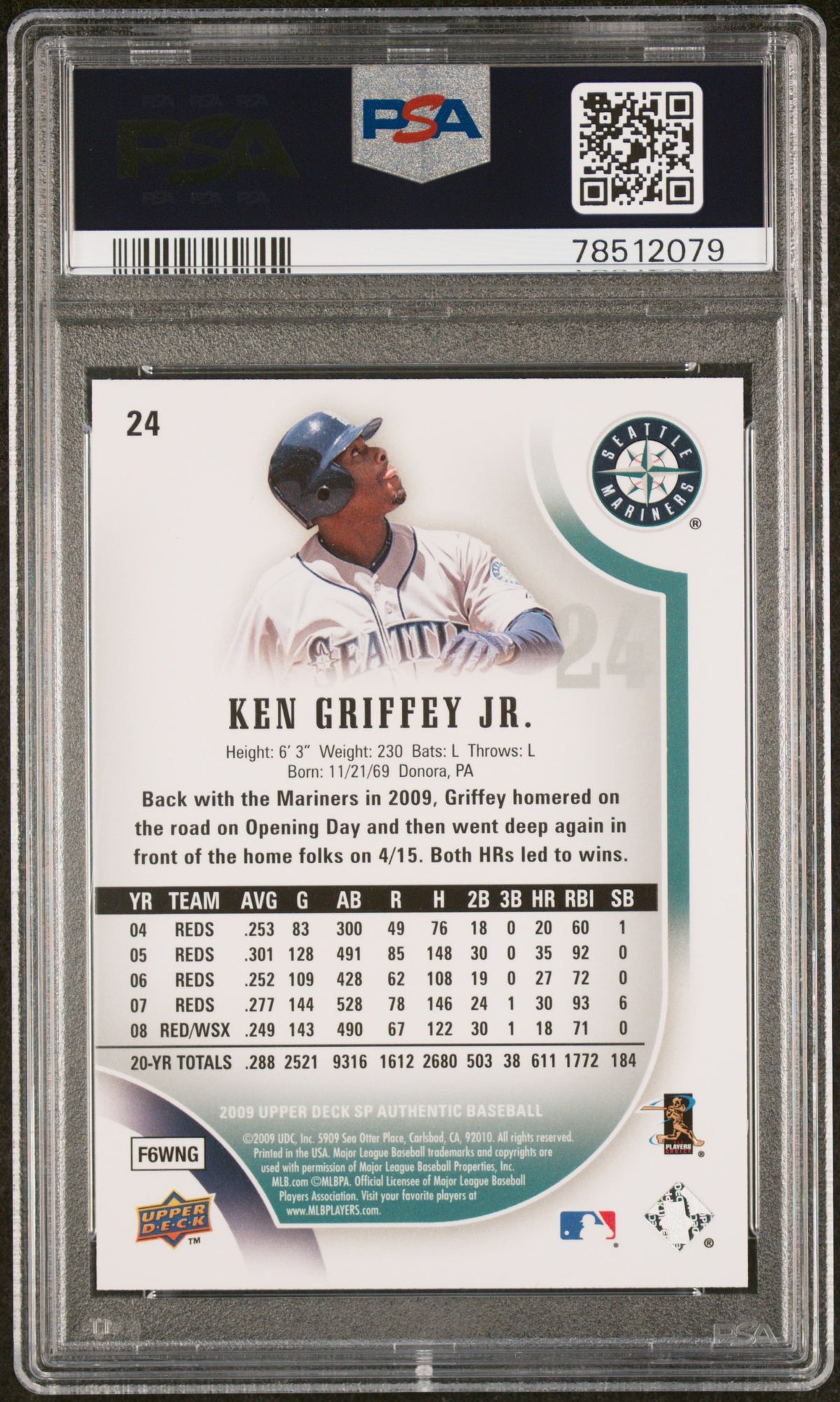 Ken Griffey Jr 2019 Upper Deck SP Authentic Baseball Card #24 Graded PSA 10-Powers Sports Memorabilia