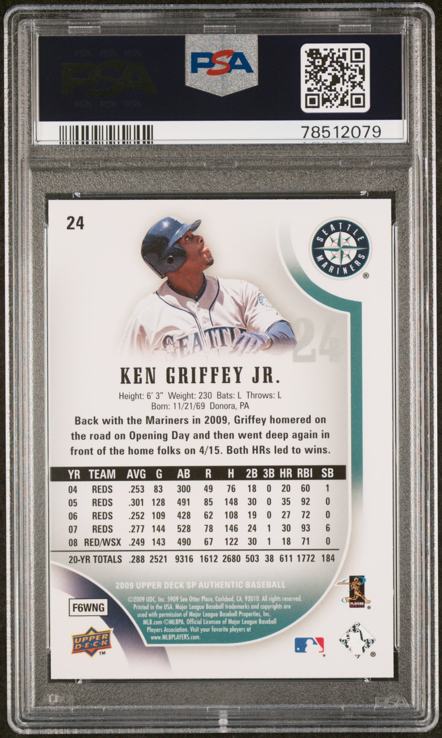 Ken Griffey Jr 2019 Upper Deck SP Authentic Baseball Card #24 Graded PSA 10-Powers Sports Memorabilia