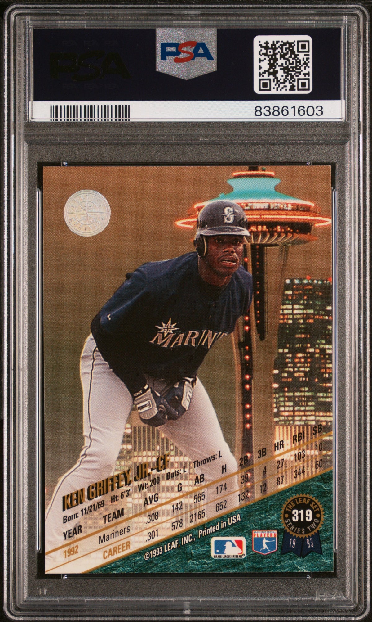 Ken Griffey Jr 1993 Leaf Baseball Card #319 Graded PSA 10-Powers Sports Memorabilia