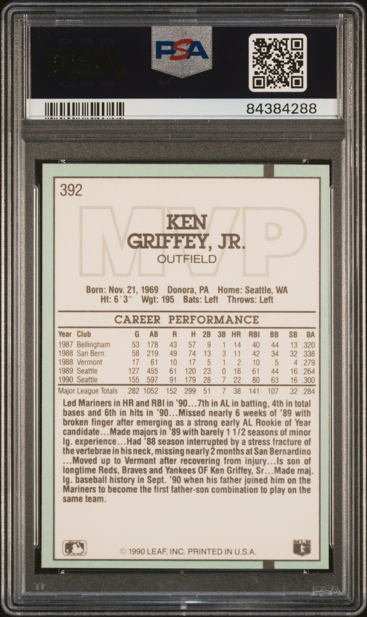 Ken Griffey Jr 1991 Donruss Baseball Card #392 Graded PSA 10-Powers Sports Memorabilia