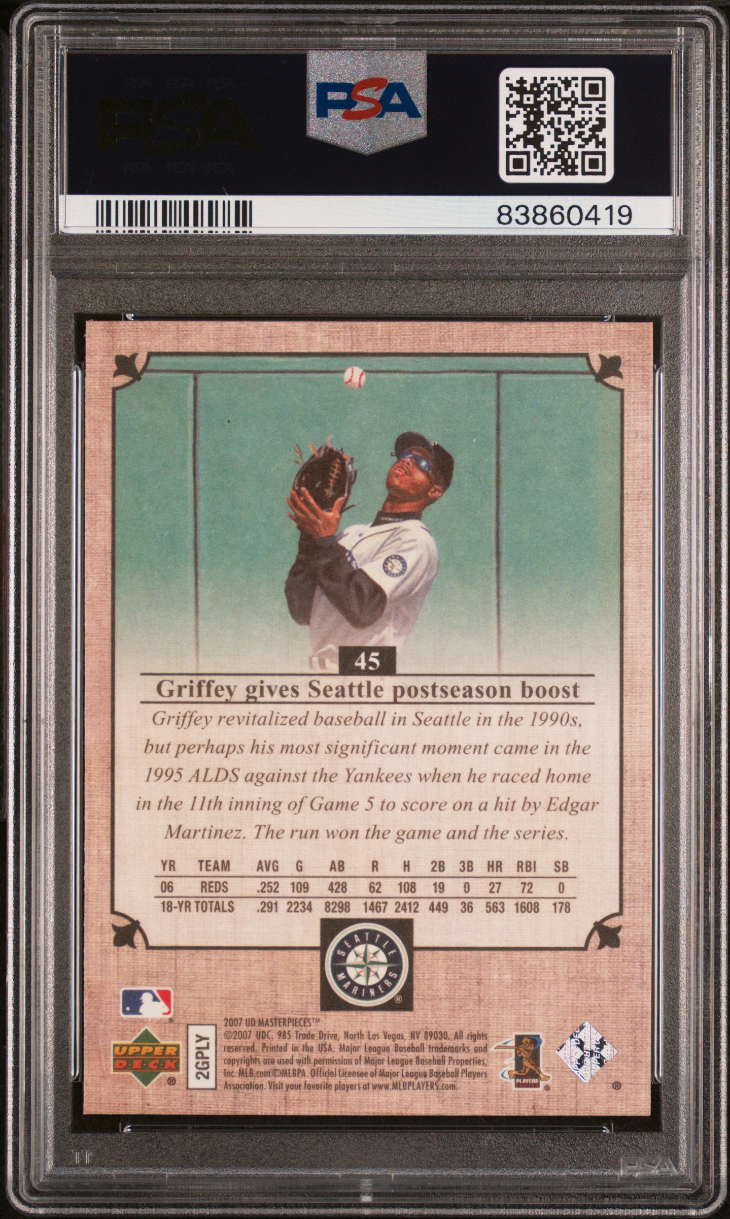 Ken Griffey Jr 2007 Upper Deck Masterpieces Baseball Card #45 Graded PSA 10-Powers Sports Memorabilia