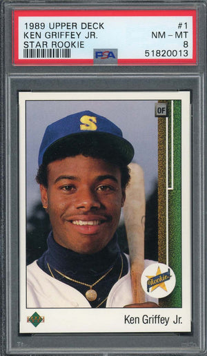 Ken Griffey Jr 1989 Upper Deck Baseball Rookie Card RC #1 Graded PSA 8-Powers Sports Memorabilia