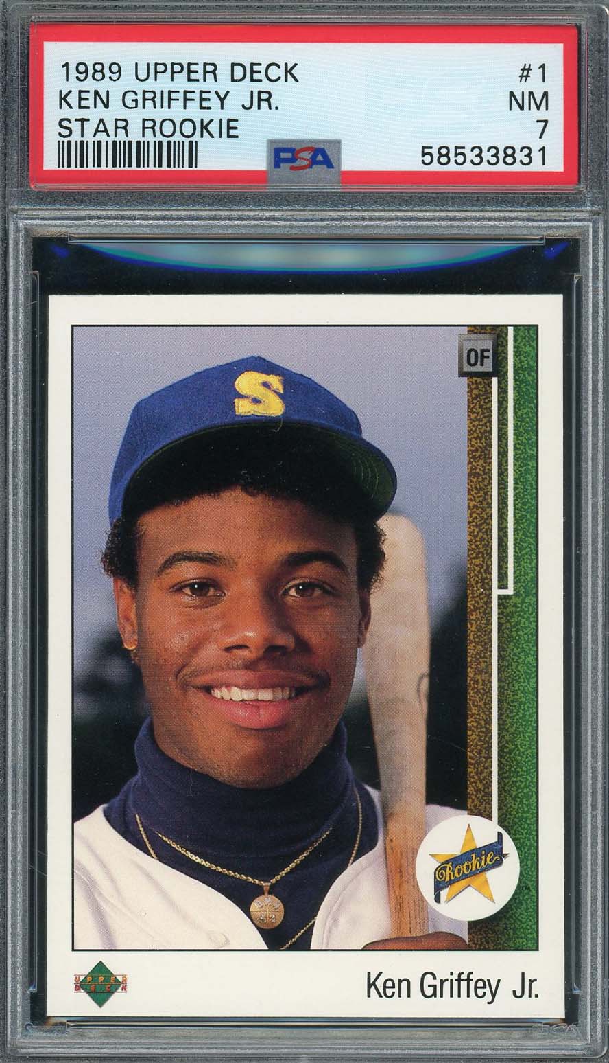 Ken Griffey Jr 1989 Upper Deck Baseball Star Rookie Card RC #1 Graded PSA 7-Powers Sports Memorabilia