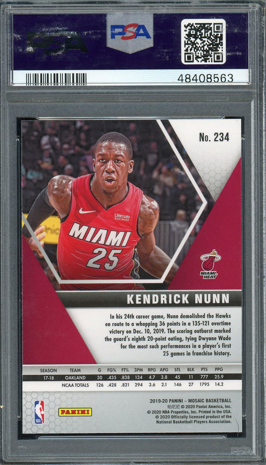 Kendrick Nunn 2019 Panini Mosaic Basketball Rookie Card RC #234 Graded PSA 9 MINT-Powers Sports Memorabilia
